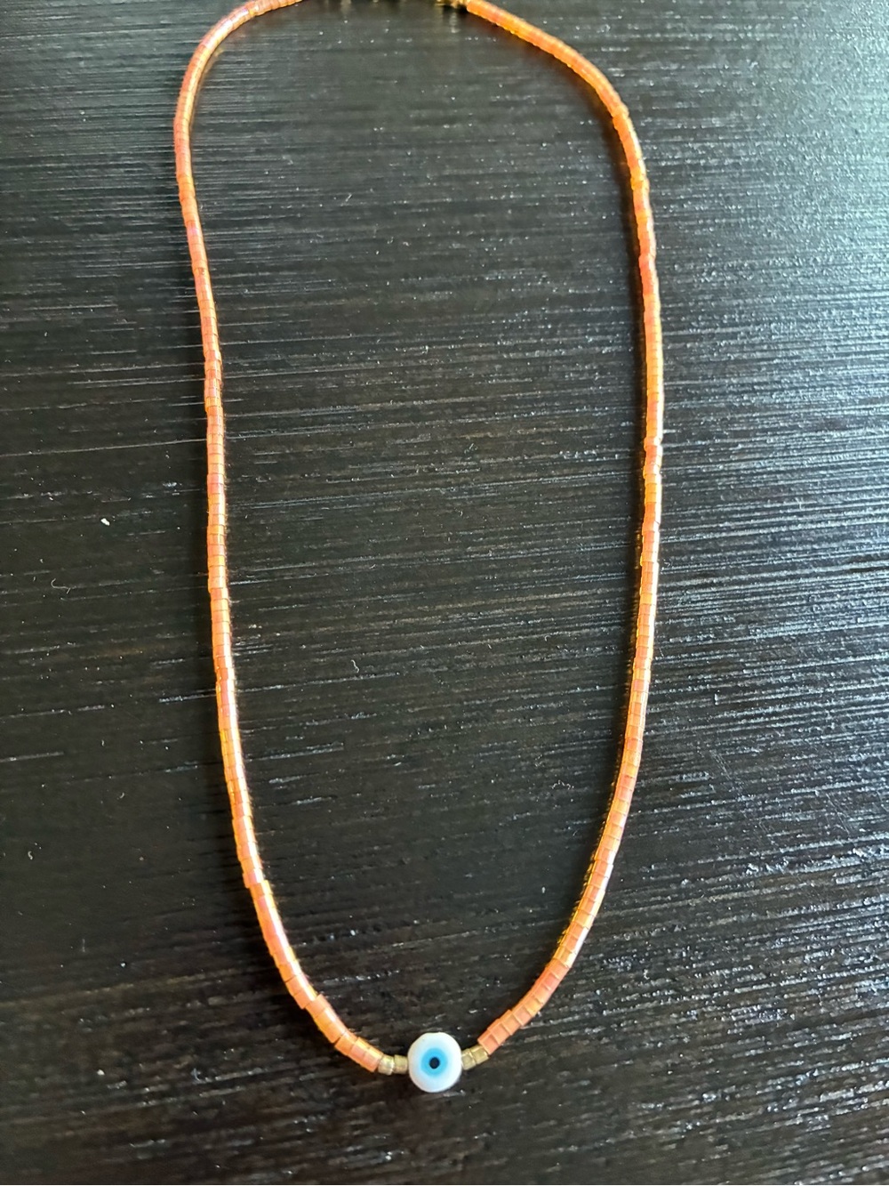 Handcrafted Orange Evil Eye Bead Necklace - Picture 1 of 3